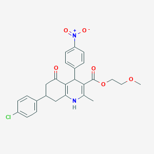 molecular formula C26H25ClN2O6 B5217225 2-methoxyethyl 7-(4-chlorophenyl)-2-methyl-4-(4-nitrophenyl)-5-oxo-1,4,5,6,7,8-hexahydro-3-quinolinecarboxylate 