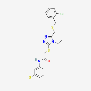 molecular formula C21H23ClN4OS3 B5217293 2-[(5-{[(2-chlorobenzyl)thio]methyl}-4-ethyl-4H-1,2,4-triazol-3-yl)thio]-N-[3-(methylthio)phenyl]acetamide 