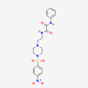 molecular formula C20H23N5O6S B5217309 N-(2-{4-[(4-nitrophenyl)sulfonyl]-1-piperazinyl}ethyl)-N'-phenylethanediamide CAS No. 6063-80-5