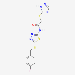 molecular formula C13H11FN6OS3 B5217459 N-{5-[(4-fluorobenzyl)thio]-1,3,4-thiadiazol-2-yl}-2-(1H-1,2,4-triazol-3-ylthio)acetamide 
