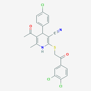 molecular formula C23H17Cl3N2O2S B5217521 5-acetyl-4-(4-chlorophenyl)-2-{[2-(3,4-dichlorophenyl)-2-oxoethyl]thio}-6-methyl-1,4-dihydro-3-pyridinecarbonitrile 