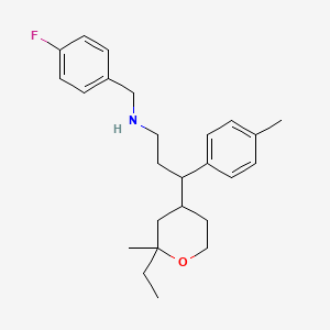 molecular formula C25H34FNO B5217539 3-(2-ethyl-2-methyltetrahydro-2H-pyran-4-yl)-N-(4-fluorobenzyl)-3-(4-methylphenyl)-1-propanamine 