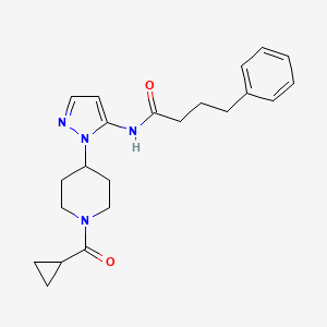 molecular formula C22H28N4O2 B5217572 N-{1-[1-(cyclopropylcarbonyl)-4-piperidinyl]-1H-pyrazol-5-yl}-4-phenylbutanamide 