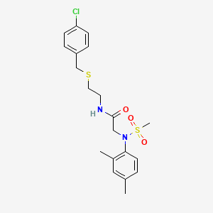 molecular formula C20H25ClN2O3S2 B5217586 N~1~-{2-[(4-chlorobenzyl)thio]ethyl}-N~2~-(2,4-dimethylphenyl)-N~2~-(methylsulfonyl)glycinamide 