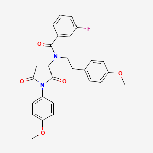 molecular formula C27H25FN2O5 B5217593 3-fluoro-N-[1-(4-methoxyphenyl)-2,5-dioxo-3-pyrrolidinyl]-N-[2-(4-methoxyphenyl)ethyl]benzamide 