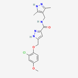 molecular formula C18H20ClN5O3 B5217626 5-[(2-chloro-4-methoxyphenoxy)methyl]-N-[(3,5-dimethyl-1H-pyrazol-4-yl)methyl]-1H-pyrazole-3-carboxamide 