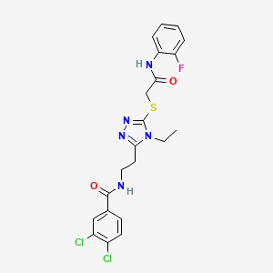 molecular formula C21H20Cl2FN5O2S B5217671 3,4-dichloro-N-{2-[4-ethyl-5-({2-[(2-fluorophenyl)amino]-2-oxoethyl}thio)-4H-1,2,4-triazol-3-yl]ethyl}benzamide 