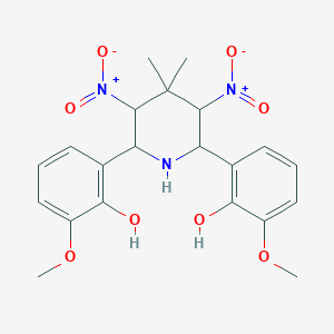 molecular formula C21H25N3O8 B5217680 2,2'-(4,4-dimethyl-3,5-dinitro-2,6-piperidinediyl)bis(6-methoxyphenol) 