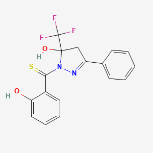 molecular formula C17H13F3N2O2S B5217700 1-[(2-hydroxyphenyl)carbonothioyl]-3-phenyl-5-(trifluoromethyl)-4,5-dihydro-1H-pyrazol-5-ol 