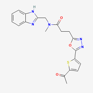molecular formula C20H19N5O3S B5217711 3-[5-(5-acetyl-2-thienyl)-1,3,4-oxadiazol-2-yl]-N-(1H-benzimidazol-2-ylmethyl)-N-methylpropanamide 