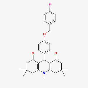 molecular formula C31H34FNO3 B5217742 9-{4-[(4-fluorobenzyl)oxy]phenyl}-3,3,6,6,10-pentamethyl-3,4,6,7,9,10-hexahydro-1,8(2H,5H)-acridinedione 