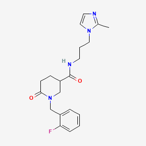 molecular formula C20H25FN4O2 B5217837 1-(2-fluorobenzyl)-N-[3-(2-methyl-1H-imidazol-1-yl)propyl]-6-oxo-3-piperidinecarboxamide 