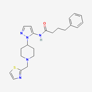 molecular formula C22H27N5OS B5218083 4-phenyl-N-{1-[1-(1,3-thiazol-2-ylmethyl)-4-piperidinyl]-1H-pyrazol-5-yl}butanamide 