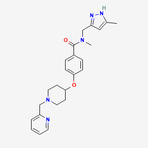 molecular formula C24H29N5O2 B5218258 N-methyl-N-[(5-methyl-1H-pyrazol-3-yl)methyl]-4-{[1-(2-pyridinylmethyl)-4-piperidinyl]oxy}benzamide 