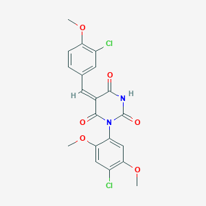 molecular formula C20H16Cl2N2O6 B5218332 1-(4-chloro-2,5-dimethoxyphenyl)-5-(3-chloro-4-methoxybenzylidene)-2,4,6(1H,3H,5H)-pyrimidinetrione 