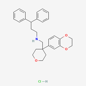 molecular formula C29H34ClNO3 B5218379 N-{[4-(2,3-dihydro-1,4-benzodioxin-6-yl)tetrahydro-2H-pyran-4-yl]methyl}-3,3-diphenyl-1-propanamine hydrochloride 