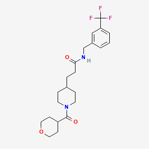 molecular formula C22H29F3N2O3 B5218766 3-[1-(tetrahydro-2H-pyran-4-ylcarbonyl)-4-piperidinyl]-N-[3-(trifluoromethyl)benzyl]propanamide 