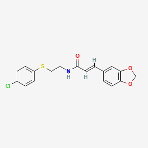 molecular formula C18H16ClNO3S B5218883 3-(1,3-benzodioxol-5-yl)-N-{2-[(4-chlorophenyl)thio]ethyl}acrylamide 