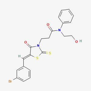 molecular formula C21H19BrN2O3S2 B5219024 3-[5-(3-bromobenzylidene)-4-oxo-2-thioxo-1,3-thiazolidin-3-yl]-N-(2-hydroxyethyl)-N-phenylpropanamide 