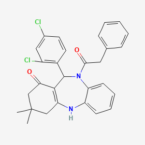 molecular formula C29H26Cl2N2O2 B5219489 11-(2,4-dichlorophenyl)-3,3-dimethyl-10-(phenylacetyl)-2,3,4,5,10,11-hexahydro-1H-dibenzo[b,e][1,4]diazepin-1-one 