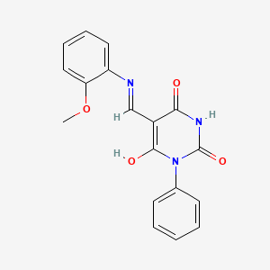 molecular formula C18H15N3O4 B5219507 5-{[(2-methoxyphenyl)amino]methylene}-1-phenyl-2,4,6(1H,3H,5H)-pyrimidinetrione 