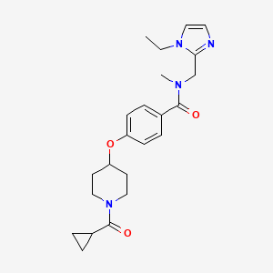 molecular formula C23H30N4O3 B5219540 4-{[1-(cyclopropylcarbonyl)-4-piperidinyl]oxy}-N-[(1-ethyl-1H-imidazol-2-yl)methyl]-N-methylbenzamide 