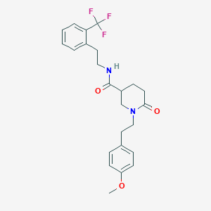 molecular formula C24H27F3N2O3 B5219543 1-[2-(4-methoxyphenyl)ethyl]-6-oxo-N-{2-[2-(trifluoromethyl)phenyl]ethyl}-3-piperidinecarboxamide 