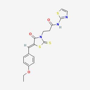 molecular formula C18H17N3O3S3 B5219572 3-[5-(4-ethoxybenzylidene)-4-oxo-2-thioxo-1,3-thiazolidin-3-yl]-N-1,3-thiazol-2-ylpropanamide 