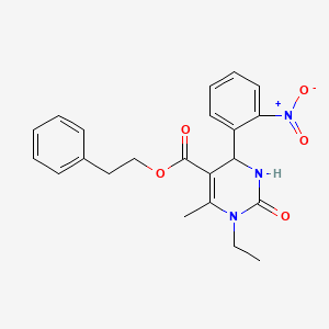 molecular formula C22H23N3O5 B5219576 2-phenylethyl 1-ethyl-6-methyl-4-(2-nitrophenyl)-2-oxo-1,2,3,4-tetrahydro-5-pyrimidinecarboxylate 