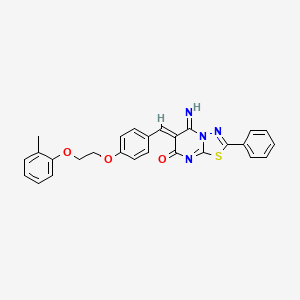 molecular formula C27H22N4O3S B5219674 5-imino-6-{4-[2-(2-methylphenoxy)ethoxy]benzylidene}-2-phenyl-5,6-dihydro-7H-[1,3,4]thiadiazolo[3,2-a]pyrimidin-7-one 