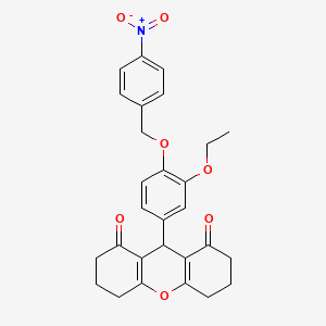 molecular formula C28H27NO7 B5219748 9-{3-ethoxy-4-[(4-nitrobenzyl)oxy]phenyl}-3,4,5,6,7,9-hexahydro-1H-xanthene-1,8(2H)-dione 