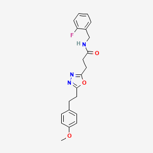 molecular formula C21H22FN3O3 B5219815 N-(2-fluorobenzyl)-3-{5-[2-(4-methoxyphenyl)ethyl]-1,3,4-oxadiazol-2-yl}propanamide 