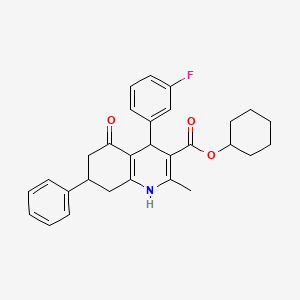 molecular formula C29H30FNO3 B5219893 cyclohexyl 4-(3-fluorophenyl)-2-methyl-5-oxo-7-phenyl-1,4,5,6,7,8-hexahydro-3-quinolinecarboxylate 