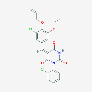 molecular formula C22H18Cl2N2O5 B5219943 5-[4-(allyloxy)-3-chloro-5-ethoxybenzylidene]-1-(2-chlorophenyl)-2,4,6(1H,3H,5H)-pyrimidinetrione 