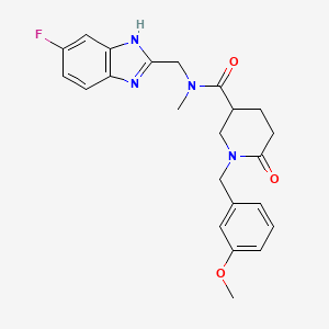 molecular formula C23H25FN4O3 B5219990 N-[(6-fluoro-1H-benzimidazol-2-yl)methyl]-1-(3-methoxybenzyl)-N-methyl-6-oxo-3-piperidinecarboxamide 