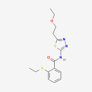 molecular formula C15H19N3O2S2 B5220311 N-[5-(2-ethoxyethyl)-1,3,4-thiadiazol-2-yl]-2-(ethylthio)benzamide 