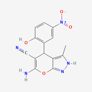 molecular formula C14H11N5O4 B5220333 6-amino-4-(2-hydroxy-5-nitrophenyl)-3-methyl-1,4-dihydropyrano[2,3-c]pyrazole-5-carbonitrile CAS No. 420811-23-0