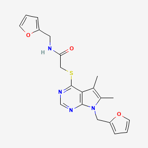 molecular formula C20H20N4O3S B5220441 N-(2-furylmethyl)-2-{[7-(2-furylmethyl)-5,6-dimethyl-7H-pyrrolo[2,3-d]pyrimidin-4-yl]thio}acetamide 