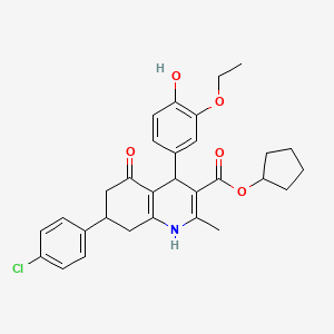 molecular formula C30H32ClNO5 B5220563 cyclopentyl 7-(4-chlorophenyl)-4-(3-ethoxy-4-hydroxyphenyl)-2-methyl-5-oxo-1,4,5,6,7,8-hexahydro-3-quinolinecarboxylate 
