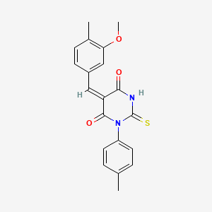 molecular formula C20H18N2O3S B5220584 5-(3-methoxy-4-methylbenzylidene)-1-(4-methylphenyl)-2-thioxodihydro-4,6(1H,5H)-pyrimidinedione 