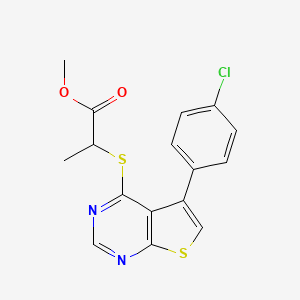 molecular formula C16H13ClN2O2S2 B5220758 methyl 2-{[5-(4-chlorophenyl)thieno[2,3-d]pyrimidin-4-yl]thio}propanoate 