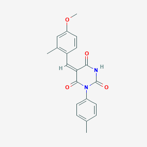 molecular formula C20H18N2O4 B5220886 5-(4-methoxy-2-methylbenzylidene)-1-(4-methylphenyl)-2,4,6(1H,3H,5H)-pyrimidinetrione 