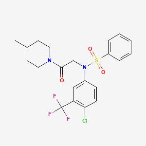 molecular formula C21H22ClF3N2O3S B5220896 N-[4-chloro-3-(trifluoromethyl)phenyl]-N-[2-(4-methyl-1-piperidinyl)-2-oxoethyl]benzenesulfonamide 