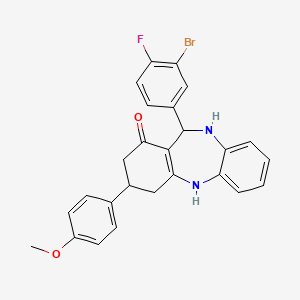 molecular formula C26H22BrFN2O2 B5221077 11-(3-bromo-4-fluorophenyl)-3-(4-methoxyphenyl)-2,3,4,5,10,11-hexahydro-1H-dibenzo[b,e][1,4]diazepin-1-one 