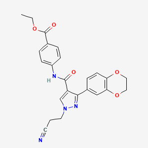 molecular formula C24H22N4O5 B5221107 ethyl 4-({[1-(2-cyanoethyl)-3-(2,3-dihydro-1,4-benzodioxin-6-yl)-1H-pyrazol-4-yl]carbonyl}amino)benzoate 