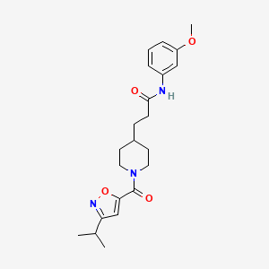 molecular formula C22H29N3O4 B5221334 3-{1-[(3-isopropyl-5-isoxazolyl)carbonyl]-4-piperidinyl}-N-(3-methoxyphenyl)propanamide 