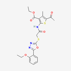 molecular formula C22H23N3O6S2 B5221367 ethyl 5-acetyl-2-[({[5-(2-ethoxyphenyl)-1,3,4-oxadiazol-2-yl]thio}acetyl)amino]-4-methyl-3-thiophenecarboxylate 