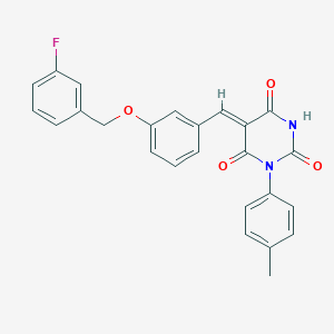 molecular formula C25H19FN2O4 B5221576 5-{3-[(3-fluorobenzyl)oxy]benzylidene}-1-(4-methylphenyl)-2,4,6(1H,3H,5H)-pyrimidinetrione 