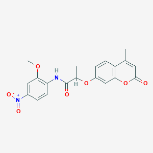 molecular formula C20H18N2O7 B5221586 N-(2-methoxy-4-nitrophenyl)-2-[(4-methyl-2-oxo-2H-chromen-7-yl)oxy]propanamide 