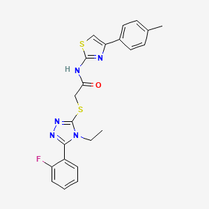 molecular formula C22H20FN5OS2 B5221760 2-{[4-ethyl-5-(2-fluorophenyl)-4H-1,2,4-triazol-3-yl]thio}-N-[4-(4-methylphenyl)-1,3-thiazol-2-yl]acetamide 